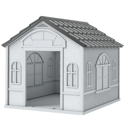 PawHut 26" Plastic Dog House Outdoor with Air Vents, for Small Medium Dogs, Grey