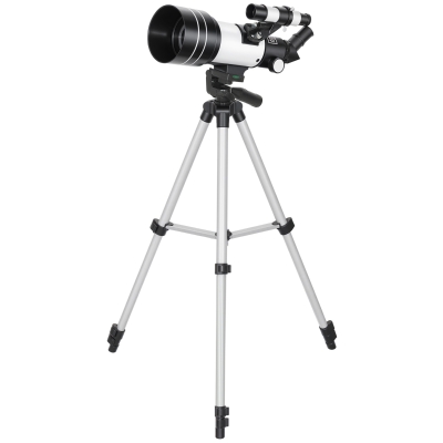 Outsunny Astronomical Telescope for Adults, 70 mm Aperture Refractor Telescope with 100X, Adjustable Tripod, White
