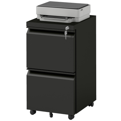 Vinsetto Mobile Vertical Filing Cabinet with Lock, 2-Drawer Steel File Cabinet with Adjustable Hanging Bar for Letter, A4 and Legal Size, Black