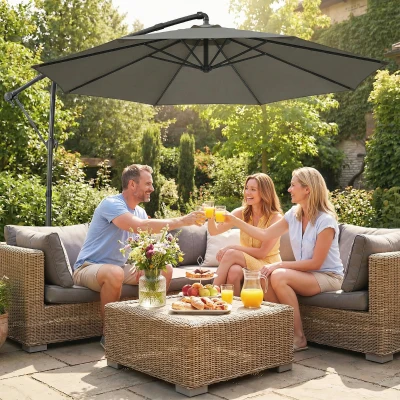 Outsunny 10 ft Cantilever Patio Umbrella, 360° Rotation, Sky Blue