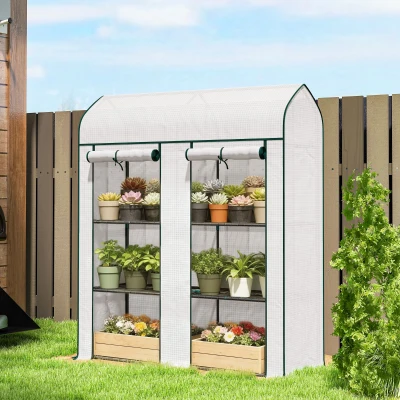 Outsunny 3-Tier Mini Portable Greenhouse with Roll-Up Doors, White