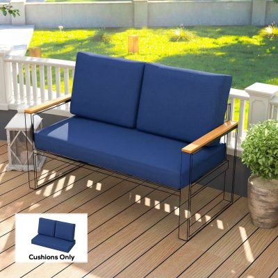 Outsunny 2 Seater 5" Thick Outdoor Seat Cushions with 7" Backrest, Loveseat Outdoor Furniture Cushions, Navy Blue
