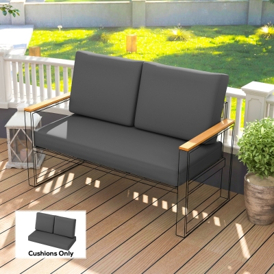 Outsunny 2 Seater 5" Thick Outdoor Seat Cushions with 7" Backrest, Loveseat Outdoor Furniture Cushions, Dark Grey