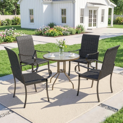 Outsunny 4 Piece PE Rattan Patio Dining Chairs with Steel Frame,  for Garden, Backyard, Pool Side, Porch, Black