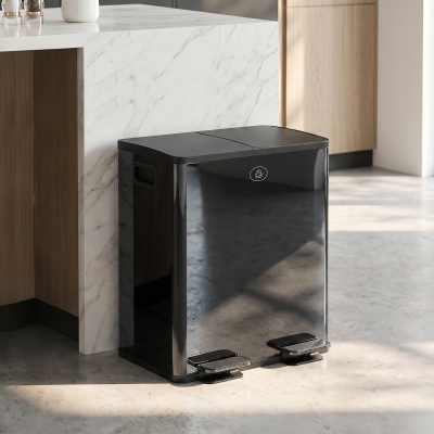 HOMCOM Garbage Bin, Soft-Close Trash Can with Foot Pedal, 2x5 Gal (2x20 L) Garbage Can with Removable Inner Buckets, Black