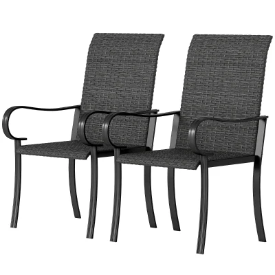 Outsunny 2 Piece PE Rattan Patio Dining Chairs with Steel Frame,  for Garden, Backyard, Pool Side, Porch, Black