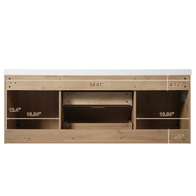 Double Sink Bathroom Vanity with Integrated SMC Top, Wall-Mounted Floating Cabinet for 2 People, 59.5'' L x 20'' W x 25.5'' H, Wood