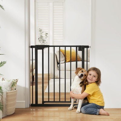 PawHut Baby Gate, Pet Safety Gate Pressure Fit, 30"-32" Wide with Two-Way Open, Auto-Close for Stair, Doorways, Hallways, Black