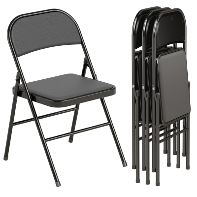 HOMCOM Set of 4 Metal Foldable Chairs, PU Leather Padded Folding Chairs with Cushion Seat and Open Back for Indoor, Black