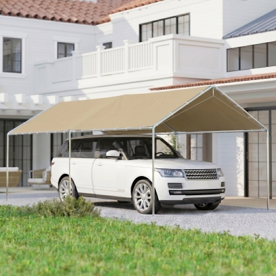 Outsunny 10' x 20' Carport Heavy Duty Galvanized Car Canopy with Included Anchor Kit, 3 Reinforced Steel Cables, Khaki