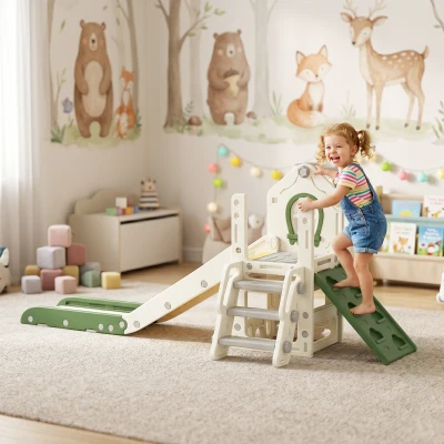 Qaba Foldable 4-in-1 Toddler Slide Climber with Storage, Cream