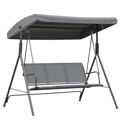 Outsunny 3-Seater Swing Chair Covered Garden Hammock A-Frame Outdoor Porch Glider Sling Seat with Adjustable Canopy Cover, Grey