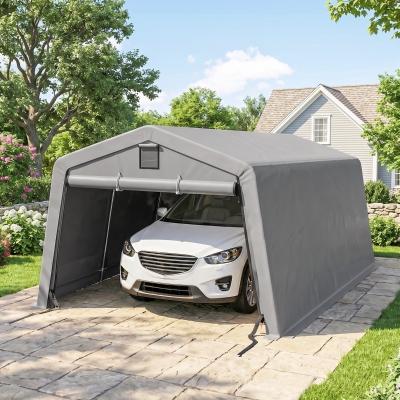 Outsunny 11' x 20' Portable Garage, Heavy Duty Carport Canopy with Ventilation Windows and Large Roll-up Door, Grey