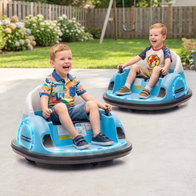 Qaba 12V Bumper Car for Toddlers, Ride On Car with 360 Degree Remote Control, Lights Music Horn, for 1.5-5 Years, Light Blue