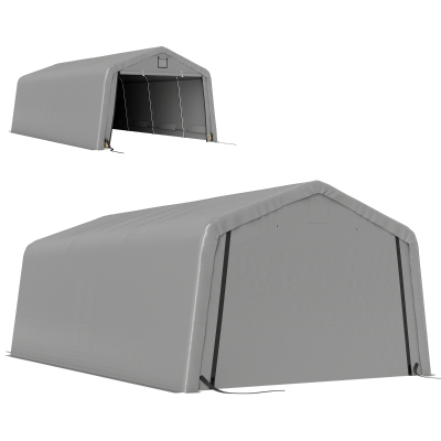 Outsunny 12' x 20' Portable Garage, Heavy Duty Carport Canopy with Ventilation Windows and Large Roll-up Door, Light Grey