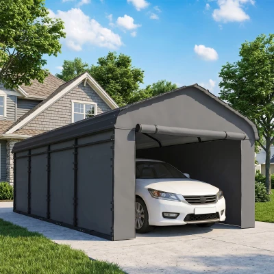 Outsunny 12' x 20' Metal Carport with Galvanized Roof, Dark Gray