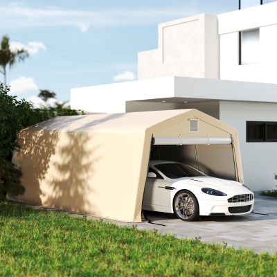Outsunny 11' x 20' Portable Garage, Heavy Duty Carport Canopy with Ventilation Windows and Large Roll-up Door, Khaki