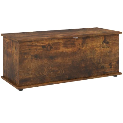 HOMCOM 39.5" Storage Chest with 2 Safety Hinges, Storage Box Organizer with Flip-Top Lid, Entryway Storage Bench, Rustic Brown