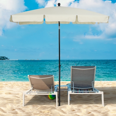 Outsunny 6.5x4ft Rectangle Patio Umbrella Aluminum Tilt Adjustable Garden Parasol  Sun Shade Outdoor Canopy Cream White