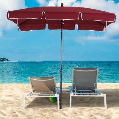 Outsunny 6.5x4ft Rectangle Patio Umbrella Aluminum Tilt Adjustable Garden Parasol Sun Shade Outdoor Canopy Wine Red