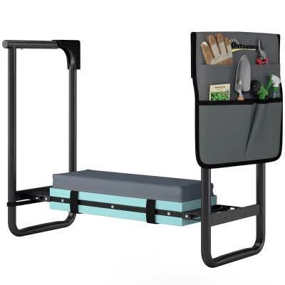 Outsunny Garden Kneeler and Seat, Heavy Duty Foldable Gardening Stool with Thicker Soft Kneeling Pad, Extendable Steel Legs