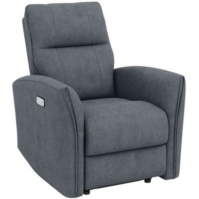 HOMCOM Power Recliner Chair, Dyed Fabric (Like Leathaire) Upholstered Recliner Chair with USB Ports, Footrest, Charcoal Grey