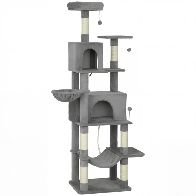 PawHut Multi-Level Cat Tower, 80″ Tall Cat Tree, with 2 Condos, 2 Hammocks, 6 Sisal Scratching Posts, Dark Gray
