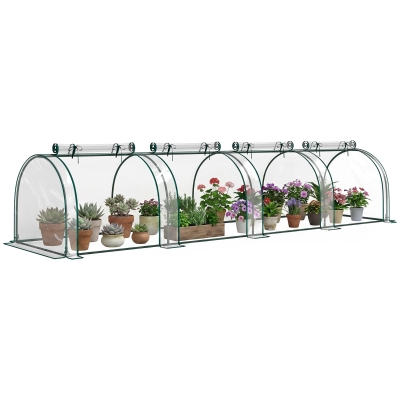 Outsunny 13' L x 3' W x 2.5' H Portable Tunneled Greenhouse with 4 Zippered Doors, Water/UV Fighting PVC Cover, Clear