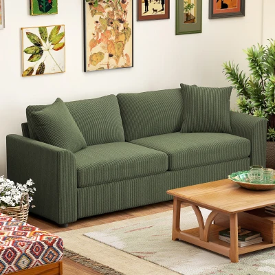 HOMCOM 3 Seater Sofa, 83.5" Modern Upholstered Couch with Pocket Spring and 2 Scatter Cushions for Living Room, Green