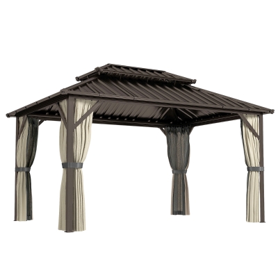Outsunny 10' x 14' Hardtop Aluminum Gazebo with Steel Roof, Brown