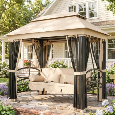 Outsunny 3-Seat Patio Swing Chair, Outdoor with Canopy, Beige