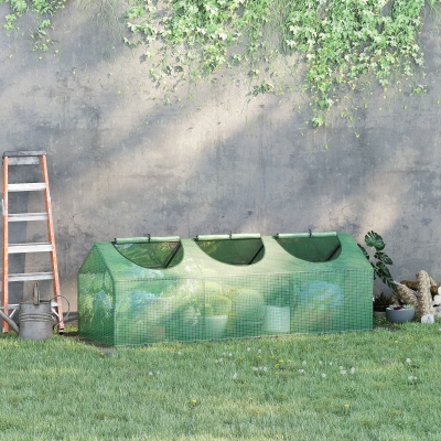 Outsunny Portable Mini Tunnel Greenhouse Garden Planting Warm House with 3 Windows, 71" x 24" x 24", Green