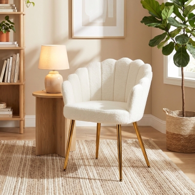 HOMCOM Accent Chair Petal-Back Design Modern Living Room Chair with Metal Legs Cream