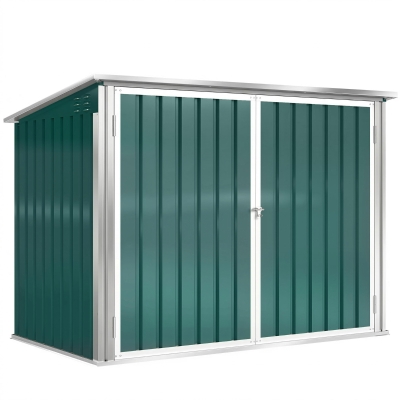 Outsunny Outdoor Steel Wheelie Trash Can, Storage Shed With Double Door & Lid Rubbish Cover for 2 Trash Cans