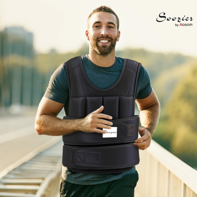 Soozier 22lbs Weighted Vest, Adjustable Running Weight Vest with 38 Weight Bags, Black