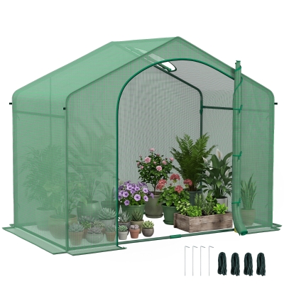 Outsunny 6' x 3' x 5' Portable Walk-in Greenhouse, PE Cover, Steel Frame Garden Hot House, Zipper Door, Top Vent for Flowers, Vegetables, Saplings, Tropical Plants, Green