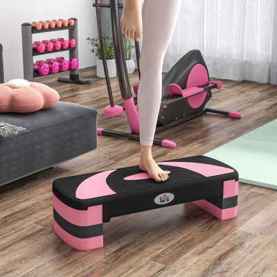 Soozier Adjustable Aerobic Stepper, Exercise Step Platform, Step Exercise Trainer, Workout Fitness Yoga Risers, 4"-6"-8", Pink