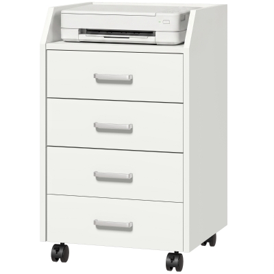 HOMCOM 4-Drawer Vertical Mobile Filing Cabinet, File Cabinet with Lockable Wheels for Home Office, White