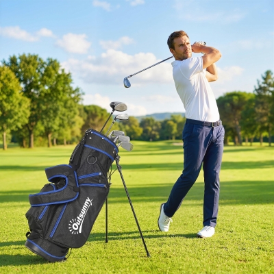 Outsunny Ultra-Lightweight Golf Stand Bag with 6-Way Dividers and Cooler Pocket, All-Weather Men's Golf Bag, Blue