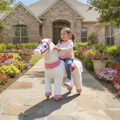 Qaba 37.8" Ride-On Unicorn Rocking Horse with Wheels, White