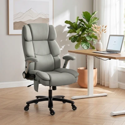 HOMCOM Big and Tall Office Chair, Airbag Lumbar, Pet-Friendly Fabric, Light Gray