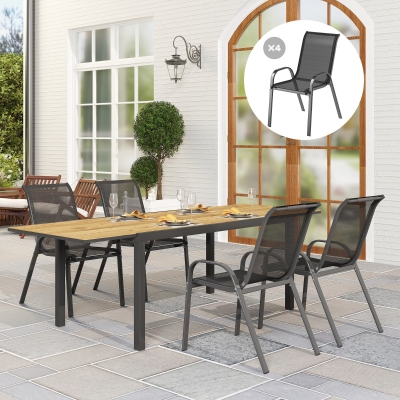 Outsunny Set of 4 Outdoor Dining Chairs, Stackable Lawn Chairs with High Back, Breathable Mesh Seat for Garden Porch, Black