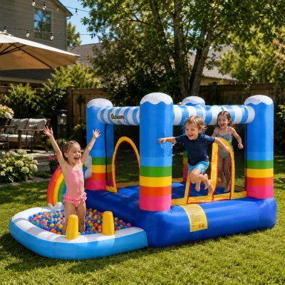 Outsunny 2-in-1 Inflatable Bounce House with Pool & Blower