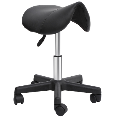 HOMCOM Saddle Stool, PU Leather Rolling Stool with Wheels, Adjustable Salon Chair for Kitchen, Salon Spa, Bar, Home Office, Massage, Black