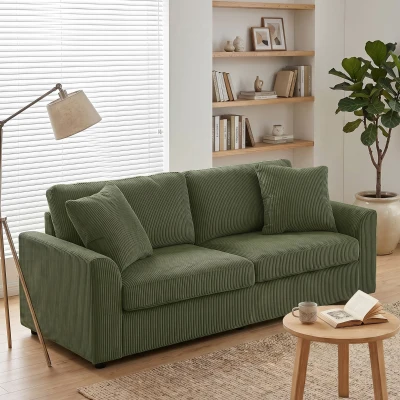 HOMCOM 3 Seater Sofa, 83.5" Modern Upholstered Couch with Pocket Spring and 2 Scatter Cushions for Living Room, Green