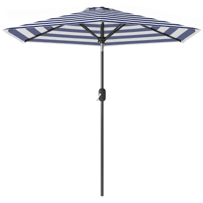 Outsunny Patio Sun Umbrella, Outdoor Parasol with 6 Ribs, Blue Stripes