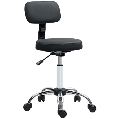 HOMCOM Adjustable Rolling Stool with Removable Backrest, Faux Leather Swivel Stool Chair for Salon Spa, Bar, Massage, Black
