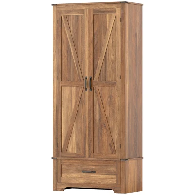 HOMCOM 72" Farmhouse Pantry Cabinet with Adjustable Shelves, Kitchen Pantry Cabinet with 2 Doors, Brown