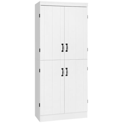 HOMCOM 70" 4-Door Storage Cabinet, Freestanding Pantry Cabinet with Adjustable Shelves for Living Room, White