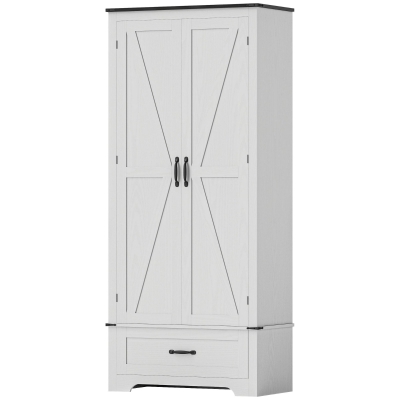 HOMCOM 72" Farmhouse Pantry Cabinet with Adjustable Shelves, Kitchen Pantry Cabinet with 2 Doors, White Wood Grain